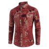 Chemise Boutonnée Motif Rond sans Couture à Manches Longues - Rouge 2XL