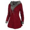 Two Tone Hooded Zip Embellished Sweater - RED S