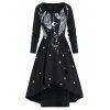 Robe Ceinturée à Imprimé Plume à Cordon avec Poche Invisible - Noir 2XL