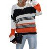 Contrast Striped Textured Drop Shoulder Sweater - WHITE S