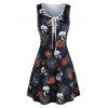 Robe d'Halloween Noué à Imprimé Crâne et Citrouille sans Manches - Noir XL