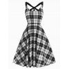 Robe Harnais Inséré à Carreaux Imprimée sans Manches - Noir XL