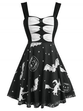 Gothic Vintage Halloween Dress Bowknot Pumpkin Bat Print Fit and Flare Cami A Line Dress