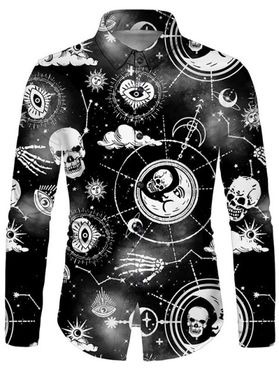 Halloween Skull Sun Moon Stars Print Button Up Shirt