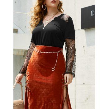 

Plus Size Halloween Lace Insert Top, Black