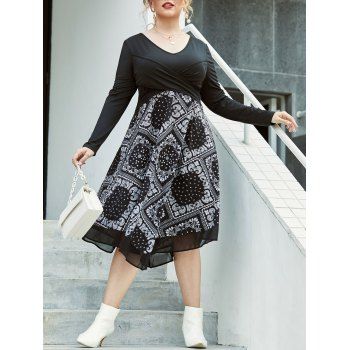 

Plus Size Paisley 2 In 1 Front Wrap Dress, Black