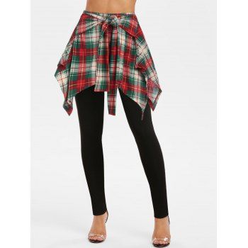 

Plaid Print Tie Front Skirted Pants, Multicolor a