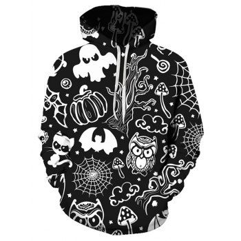 

Halloween Owl Pumpkin Print Pullover Drawstring Hoodie, Multicolor