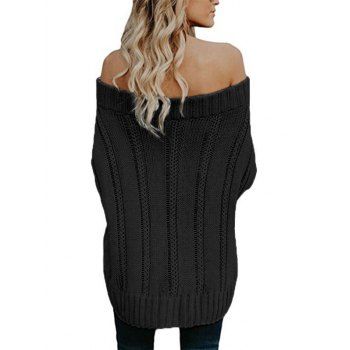 Off The Shoulder Cable Knit Chunky Tunic Sweater