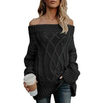 

Off The Shoulder Cable Knit Chunky Tunic Sweater, Black