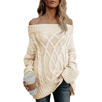 

Off The Shoulder Cable Knit Chunky Tunic Sweater, Warm white