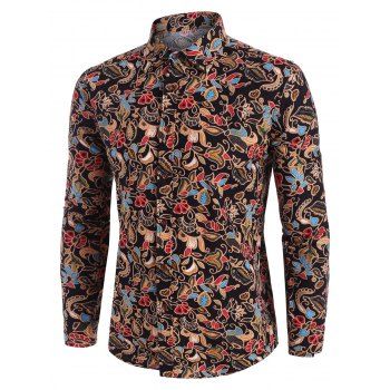 

Floral Print Ethnic Style Long Sleeve Shirt, Multicolor