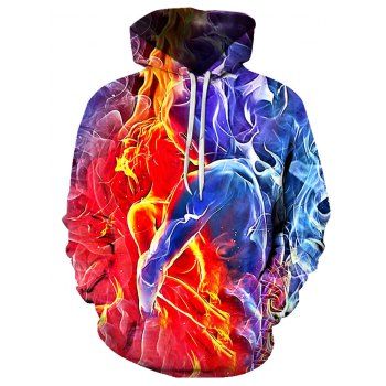 

Ice and Fire Couples Pattern Front Pocket Casual Hoodie, Multicolor