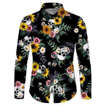 

Skull Sunflower Print Button Up Shirt, Multicolor