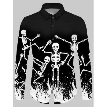 

Halloween Skeleton Fire Print Button Up Shirt, Multicolor