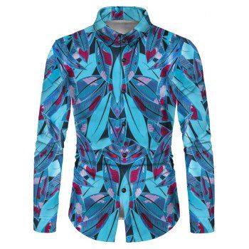 

Leaves Print Button Up Curved Hem Shirt, Multicolor