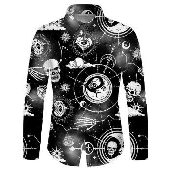 

Halloween Skull Sun Moon Stars Print Button Up Shirt, Multicolor
