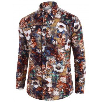 

Floral Art Print Vintage Long Sleeve Shirt, Multicolor