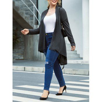 

Plus Size Open Front Marled Belted Cardigan, Gray