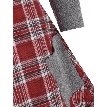 Plaid Insert Pocket Knitwear with Button Scarf