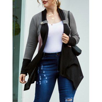 

Plus Size Colorblock Button Irregular Cardigan, Multicolor
