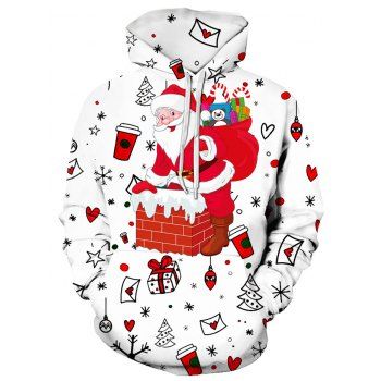 

Christmas Cartoon Santa Claus Pattern Casual Front Pocket Hoodie, Multicolor
