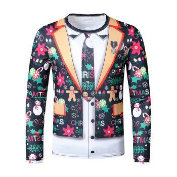 

Christmas Snowman Biscuit Faux Suit Print Slim Crew Neck T Shirt, Multicolor