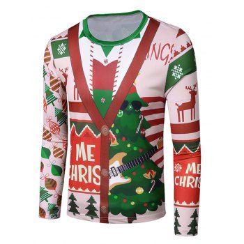 

Christmas Tree Deer Faux Suit Print Slim Crew Neck Tee, Multicolor