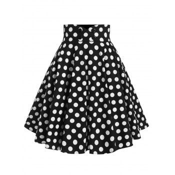 Image of Polka Dot Mock Button Flared Skirt