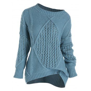 

Plus Size Mixed Open Knit Drop Shoulder Sweater, Blue