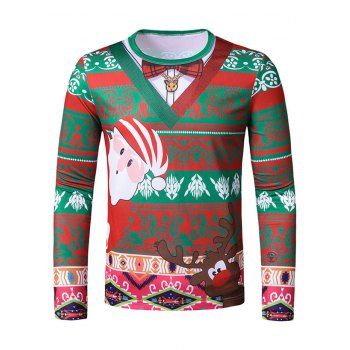 

Christmas Santa Claus Elk Print Slim Crew Neck T Shirt, Multicolor