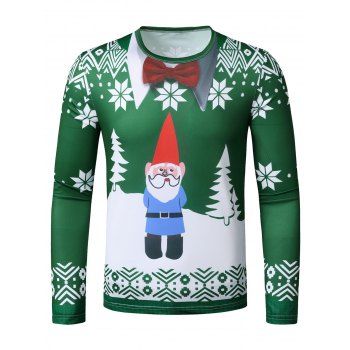 

Christmas Santa Faux Suit Print Slim Crew Neck T Shirt, Green
