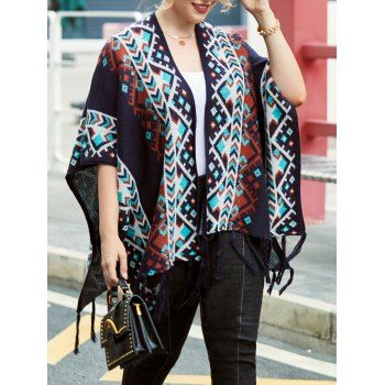 

Plus Size Fringed Tribal Cardigan, Black