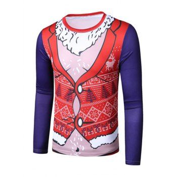 

Christmas Santa Suit Print Slim Crew Neck T Shirt, Multicolor