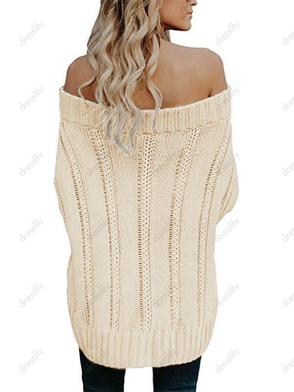 [41 Off] 2021 Off The Shoulder Cable Knit Chunky Tunic Sweater In Warm White Dresslily