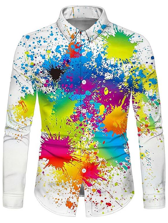 Chemise Boutonnée à Imprimé Peinture Eclaboussée - multicolor S