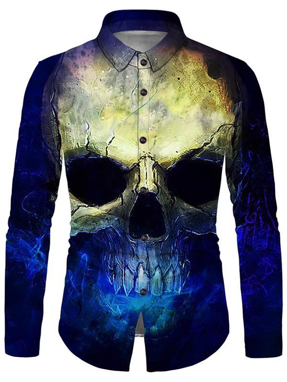 Chemise d'Halloween Boutonnée à Imprimé Crâne à Manches Longues - multicolor S