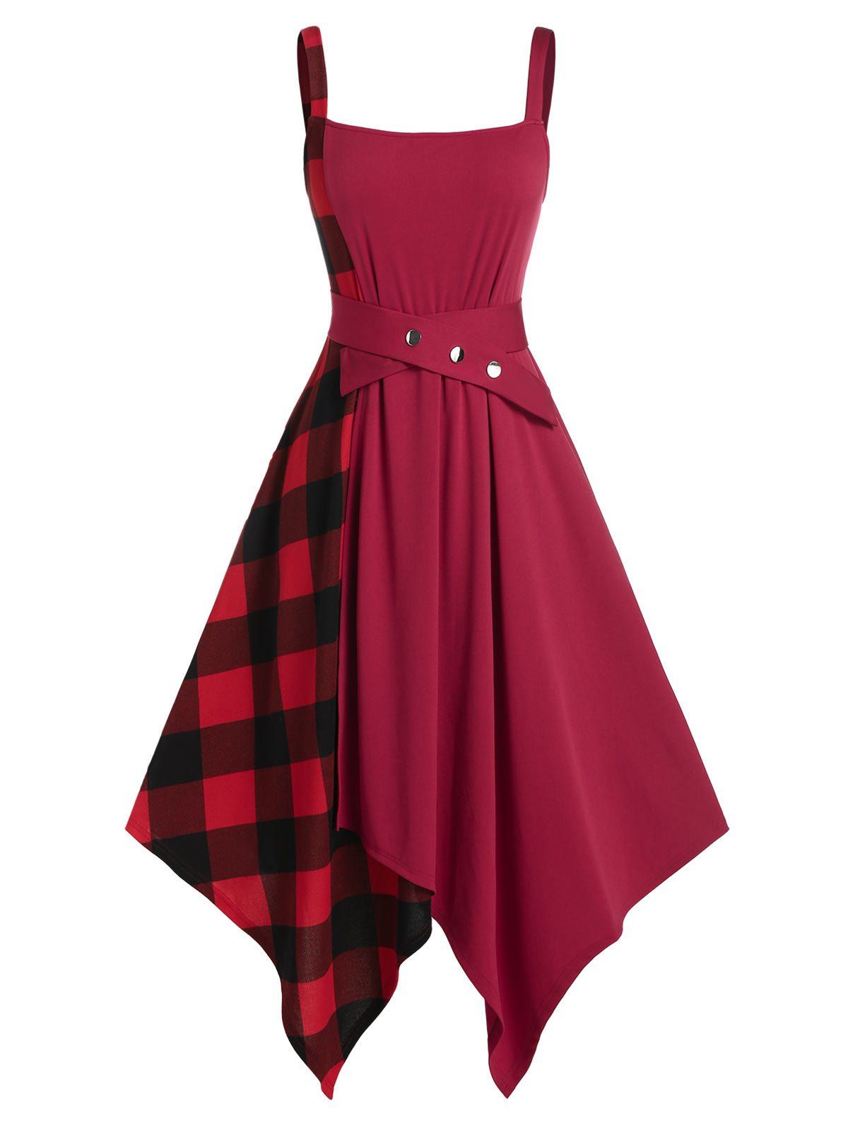 [32% OFF] 2021 Plus Size Plaid Hanky Hem Belted Waisted Dress In RED ...