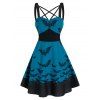Halloween Bat Print Criss Cross High Waisted Cami Dress - PINK XL