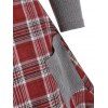 Plaid Insert Pocket Knitwear with Button Scarf - DEEP RED M