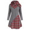 Plaid Insert Pocket Knitwear with Button Scarf - DEEP RED L