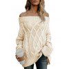 Off The Shoulder Cable Knit Chunky Tunic Sweater - WARM WHITE XL