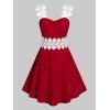 Robe Trapèze à Applique Floral en Velours Grande Taille - Rouge L