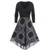 Plus Size Paisley 2 In 1 Front Wrap Dress - BLACK 1X