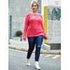 Plus Size Grommet Lace-up Raglan Sleeve Sweater - LIGHT PINK L