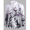 Chemise d'Halloween Boutonnée à Imprimé Arbre et Chauve-souris - Blanc 3XL