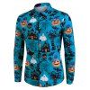 Halloween Castle Pumpkin Skull Print Button Up Shirt - BLUE 3XL