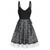 Robe d'Eté Ligne A à Bretelle Motif de Crâne en Dentelle à Lacets à Col V - Noir M