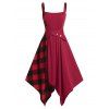 Robe à Carreaux Taille Ceinturée Grande Taille - Rouge Vineux 3X