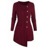 Tricot Simple Asymétrique avec Bouton avec Poche - Rouge Vineux M